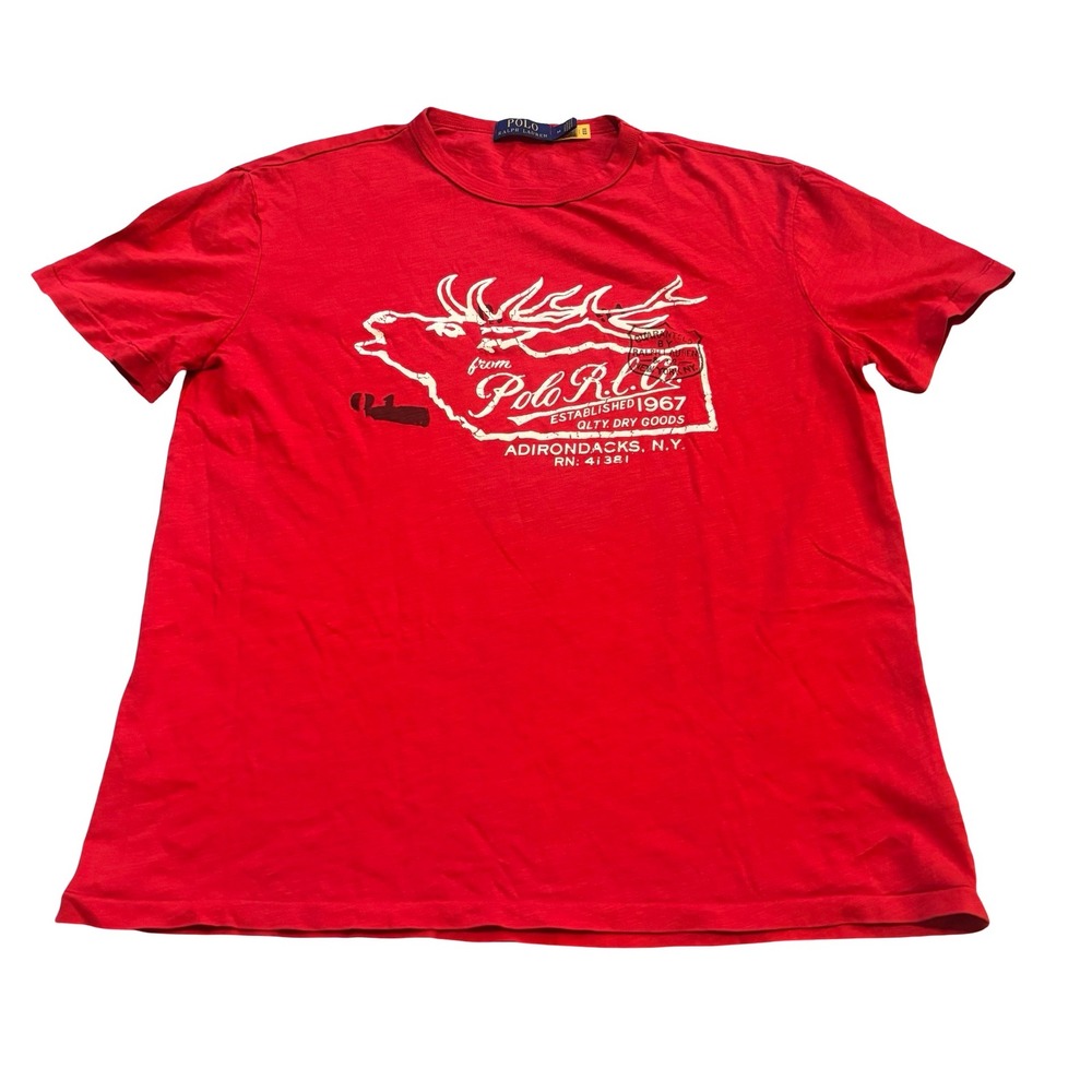 Polo Ralph Lauren Red Adirondacks NY Elk Graphic T-Shirt Mens Medium